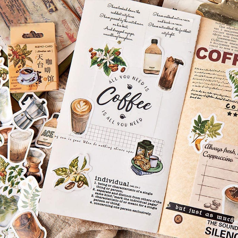 Doraking Small Size Laptop Stickers, 46pcs Doraking Boxed DIY Decoration Coffee Theme Stickers for Laptop, Planners, Scrapbook, Suitcase, Diary, Notebooks, Album(Cafe, 46pcs/ Box) - Image 3